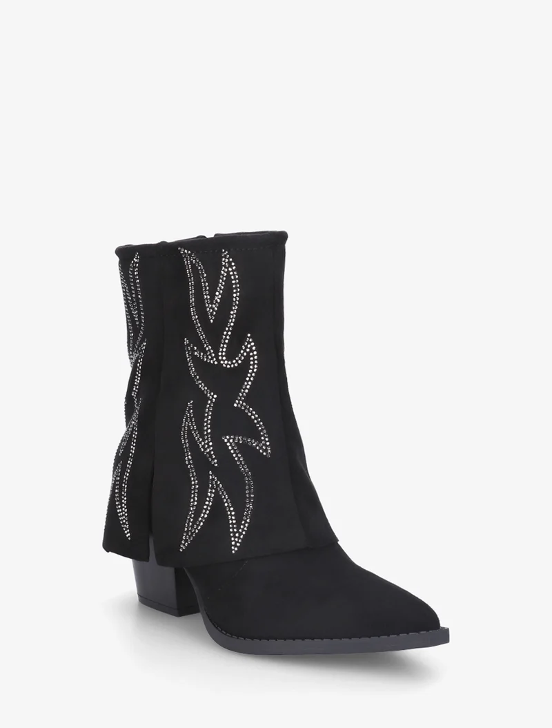 Bottines style santiags à strass - Noir