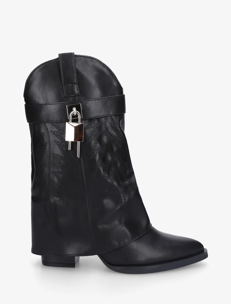 Bottines en simili style santiags à cadenas - Noir