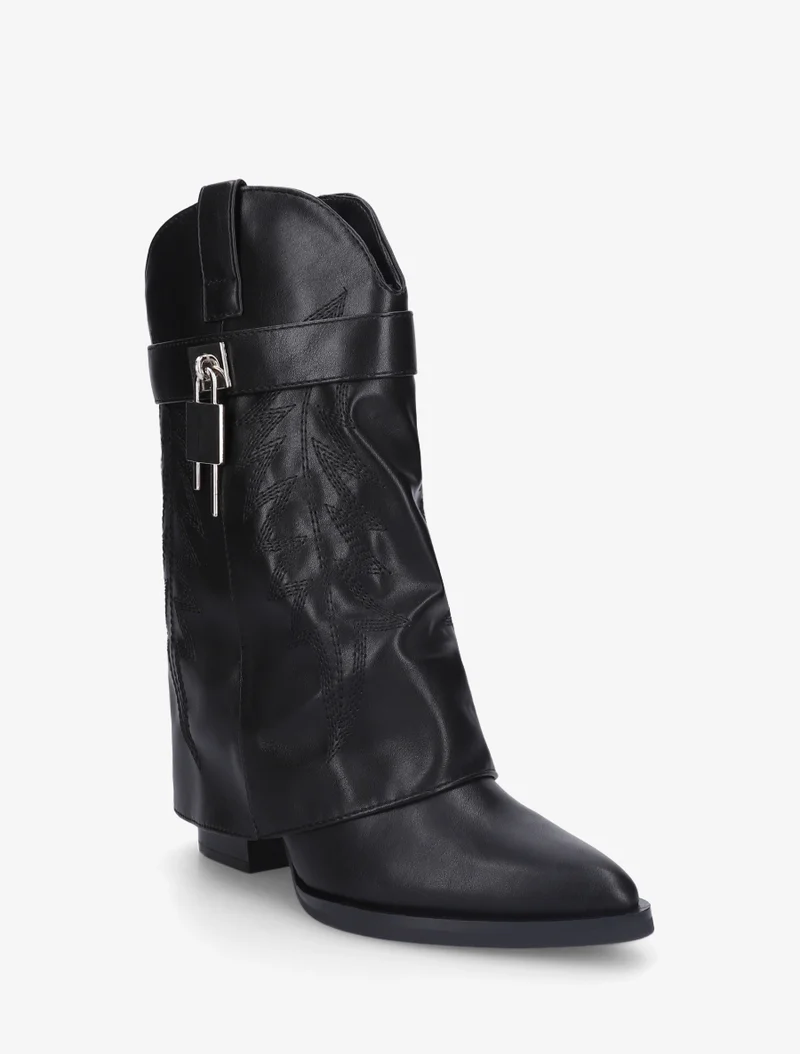 Bottines en simili style santiags à cadenas - Noir