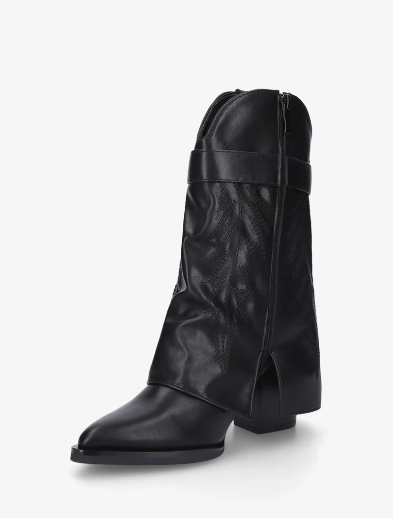 Bottines en simili style santiags à cadenas - Noir
