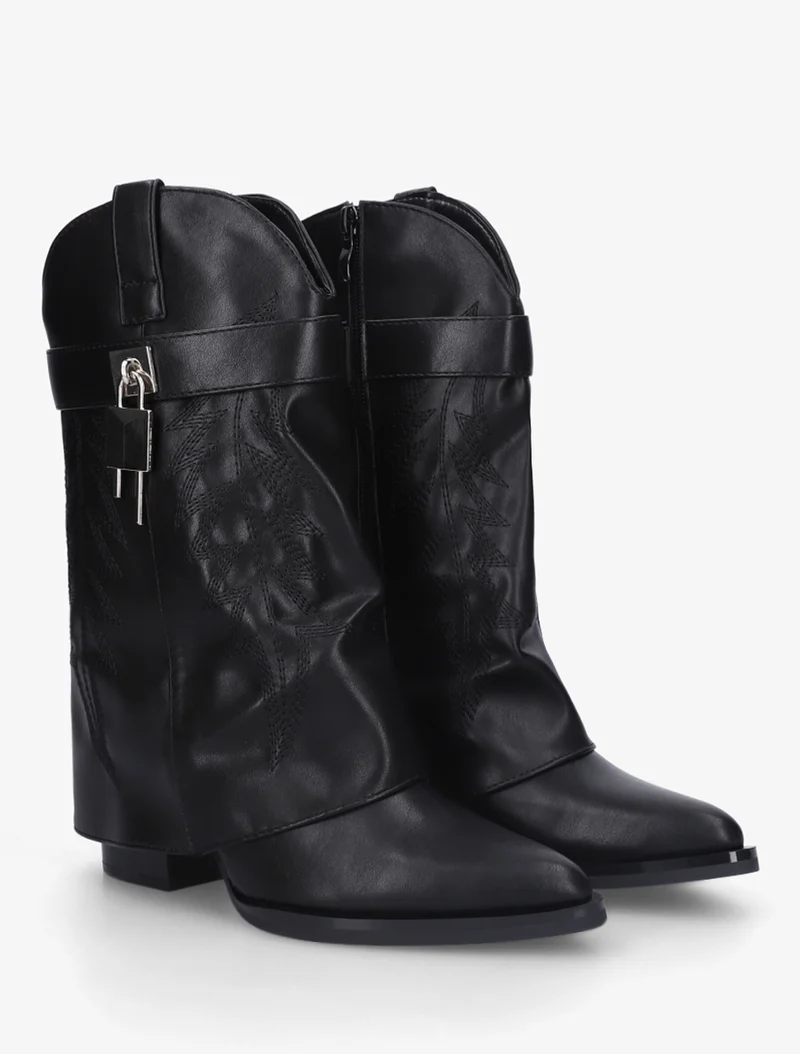 Bottines en simili style santiags à cadenas - Noir