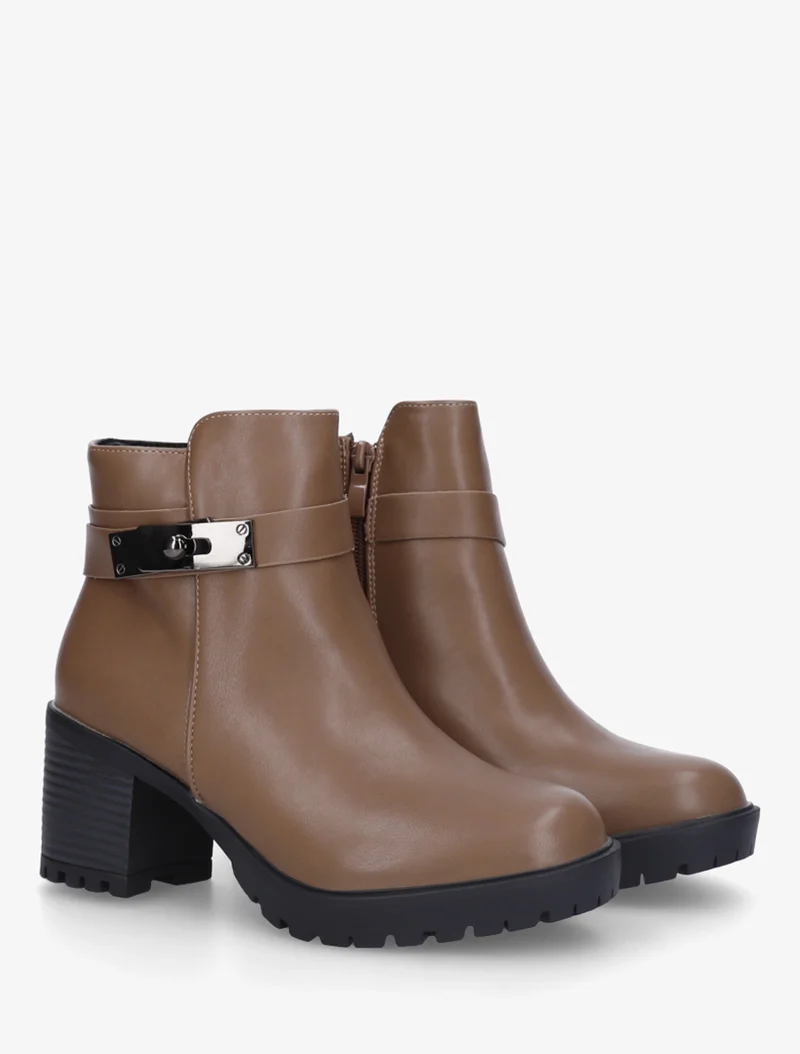 Bottines en simili à boucle décorative - Taupe