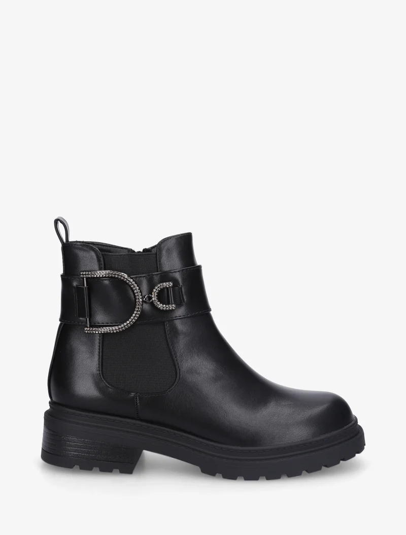 Bottines en simili à cheville élastiquée - Noir