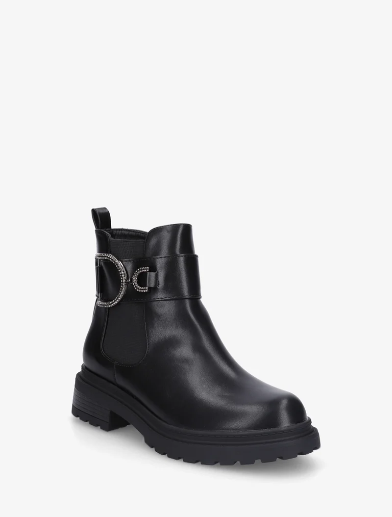 Bottines en simili à cheville élastiquée - Noir