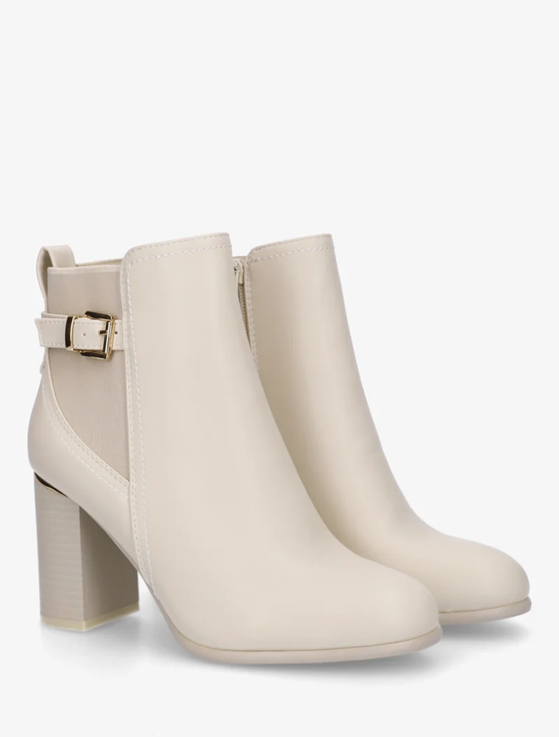 Bottines en simili à empiècement métal au talon - Beige