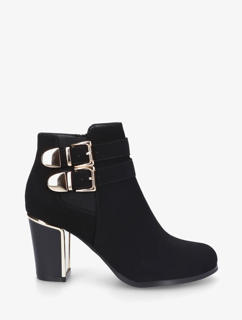Bottines en suédine à boucles dorées - Noir