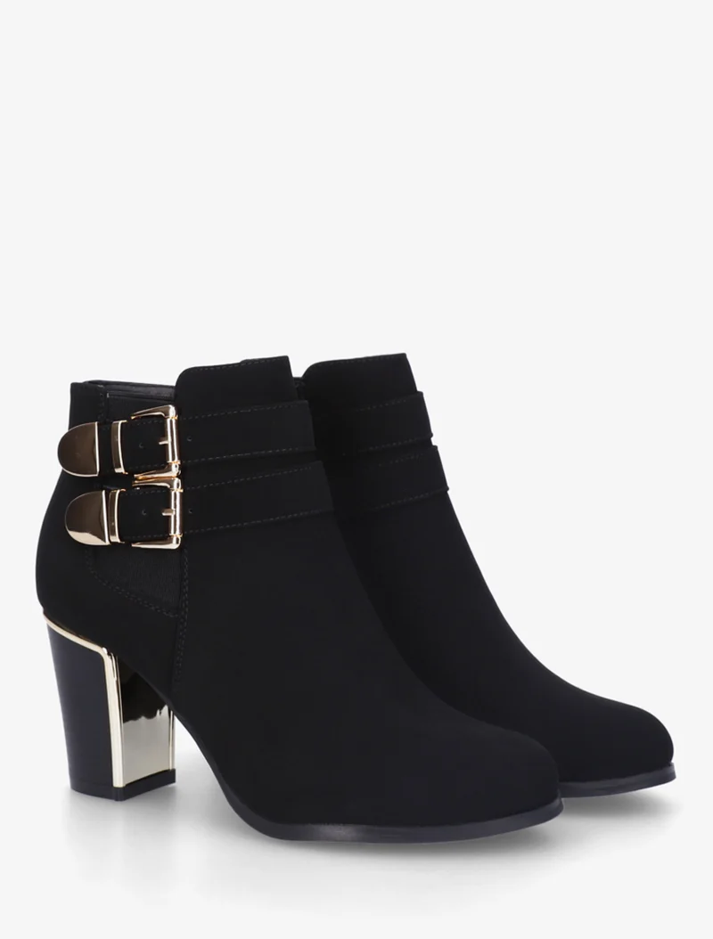 Bottines en suédine à boucles dorées - Noir