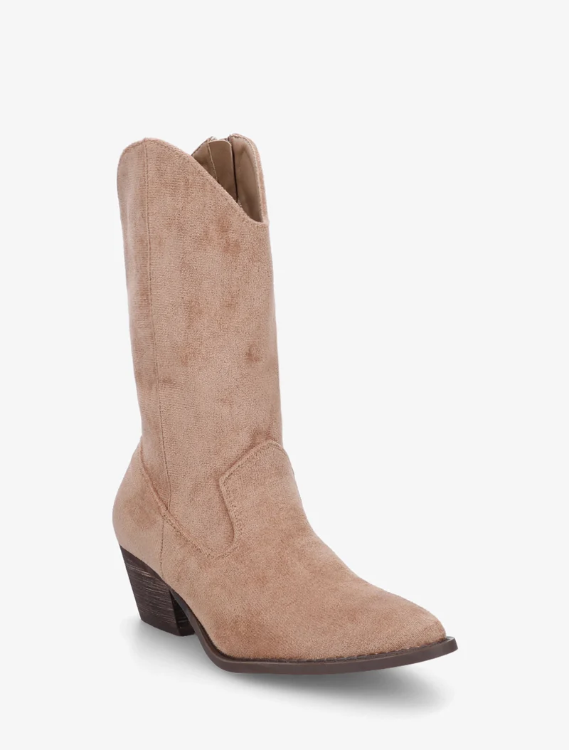 Bottines montantes style santiags en suédine - Taupe