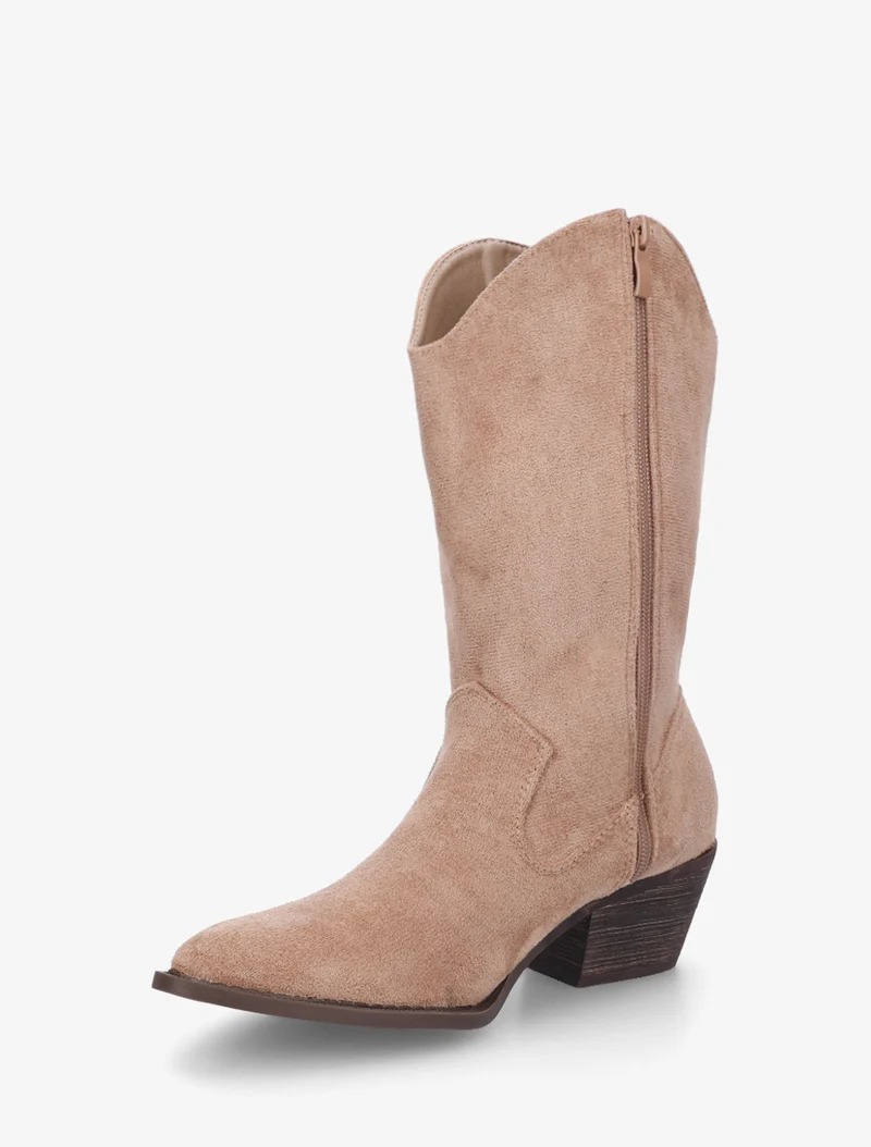 Bottines montantes style santiags en suédine - Taupe