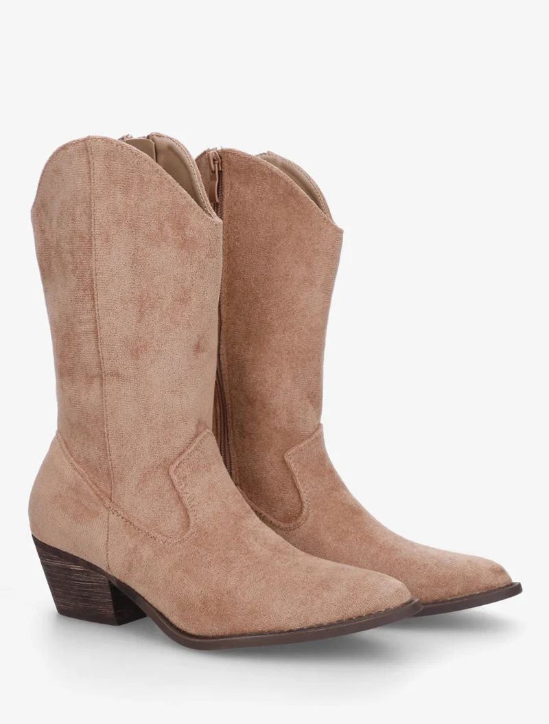 Bottines montantes style santiags en suédine - Taupe