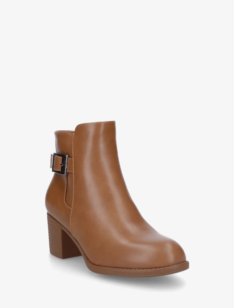 Bottines à boucle et empiècement python - Camel