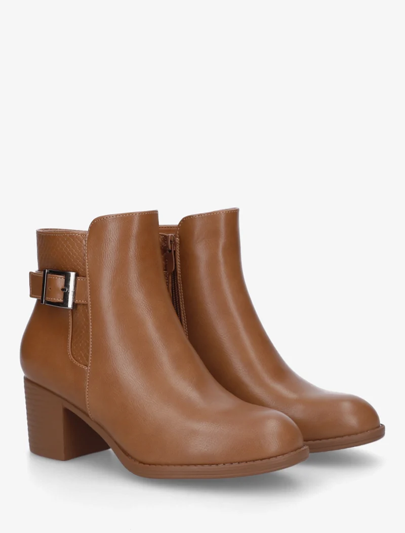 Bottines à boucle et empiècement python - Camel