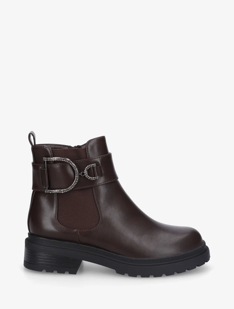 Bottines en simili à cheville élastiquée - Marron