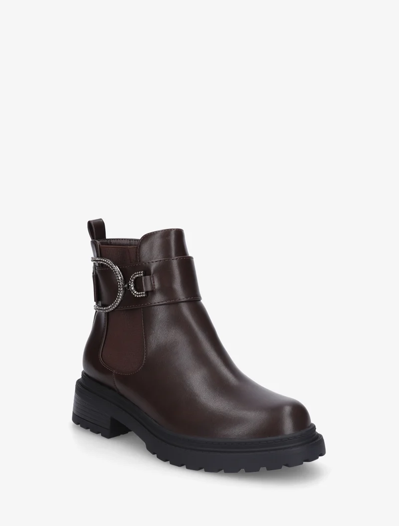 Bottines en simili à cheville élastiquée - Marron