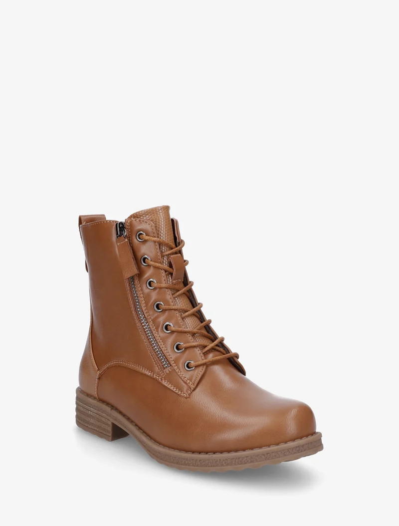 Bottines en simili à lacets et zip décoratif - Camel