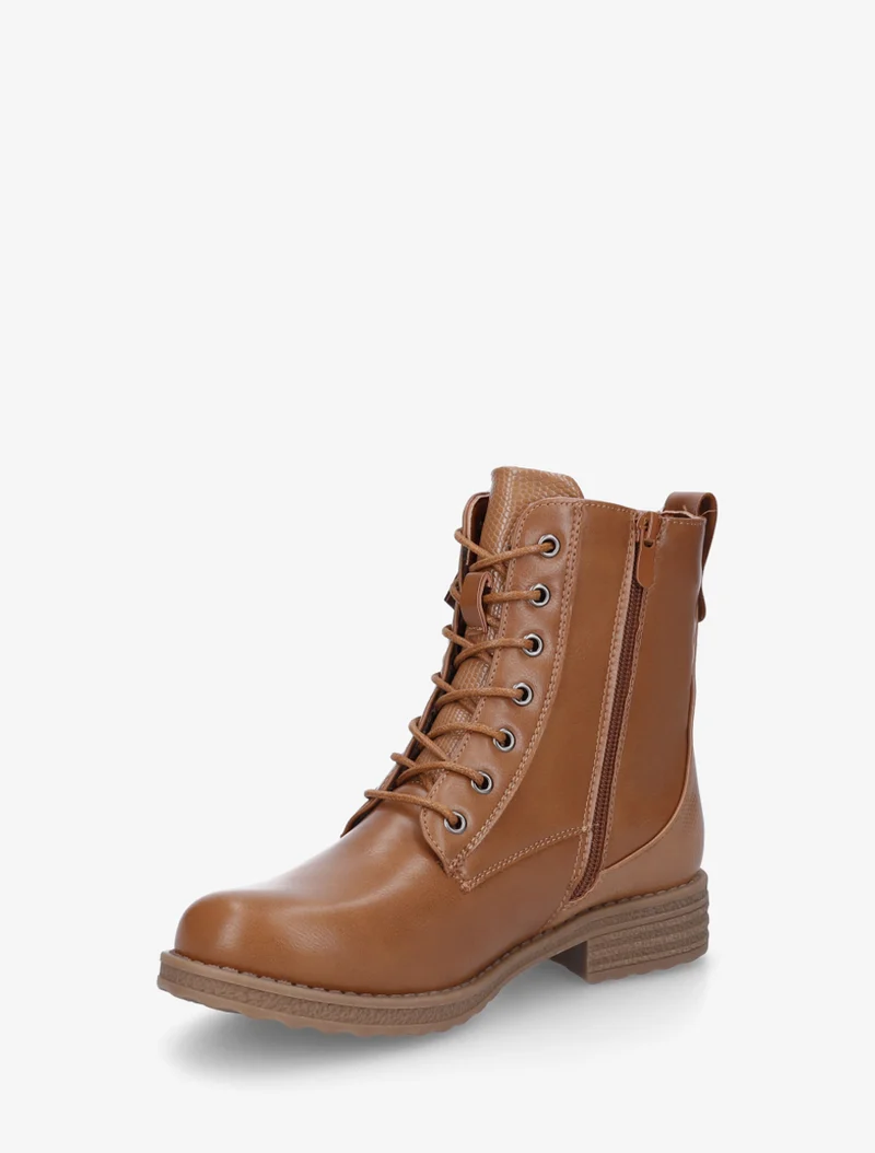 Bottines en simili à lacets et zip décoratif - Camel
