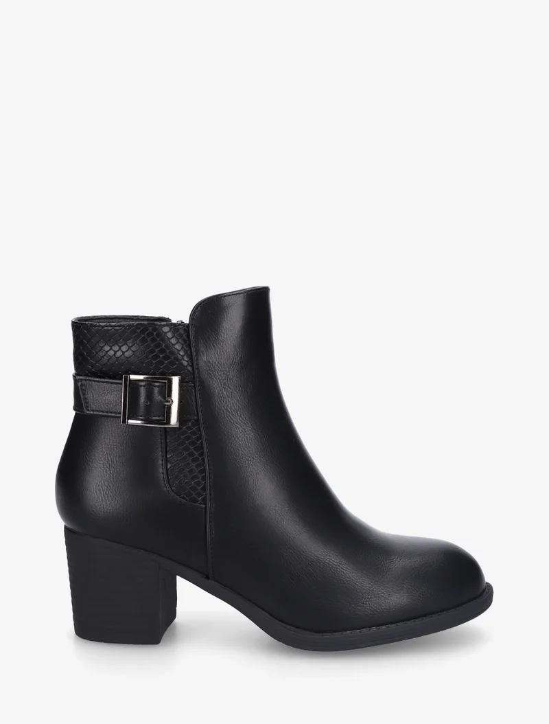 Bottines à boucle et empiècement python - Noir