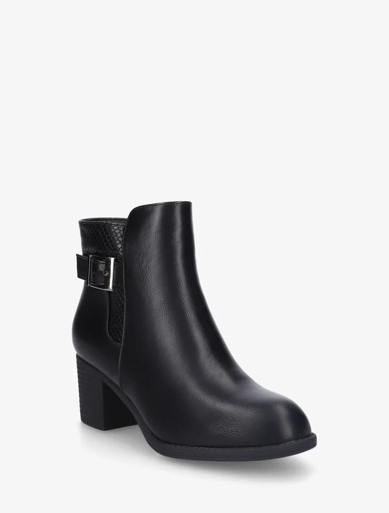 Bottines à boucle et empiècement python - Noir
