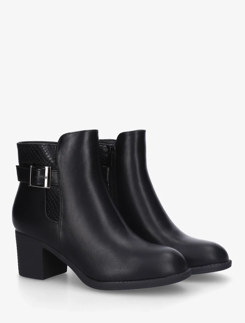 Bottines à boucle et empiècement python - Noir