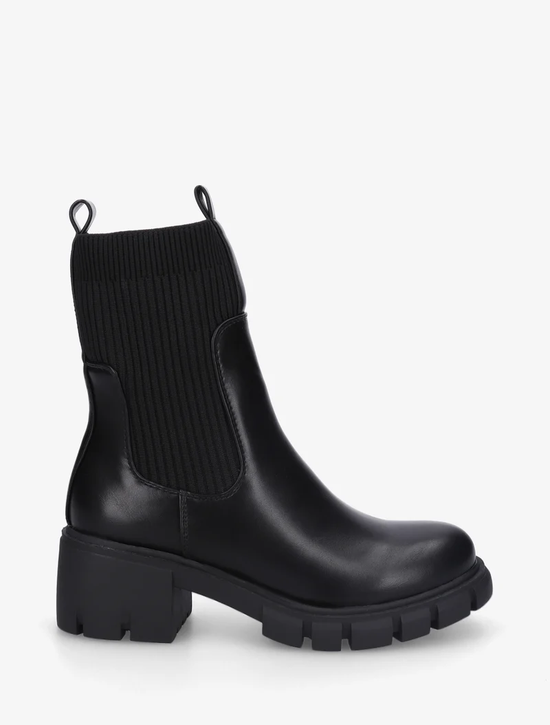 Bottines montantes bi-matière à semelle crantée - Noir