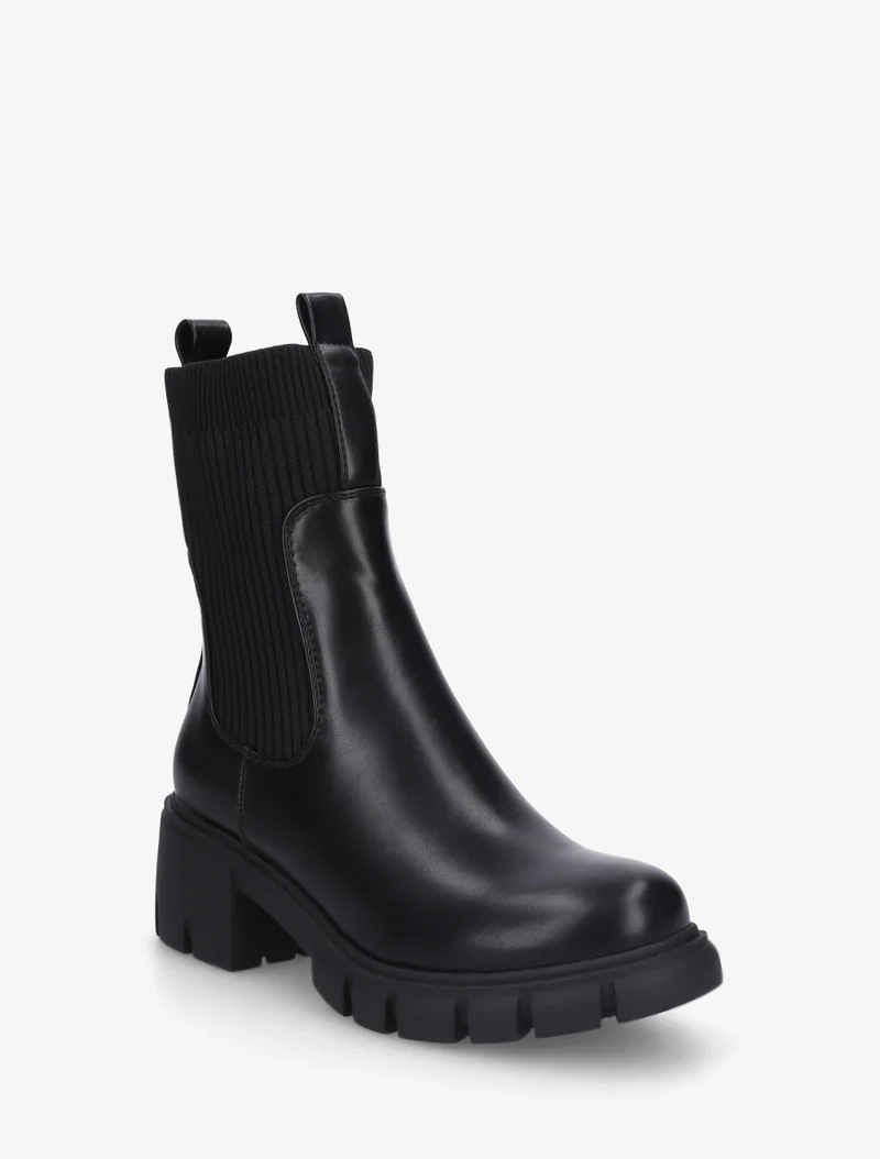 Bottines montantes bi-matière à semelle crantée - Noir