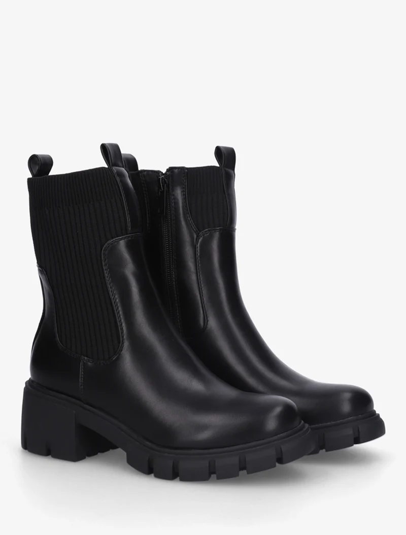 Bottines montantes bi-matière à semelle crantée - Noir