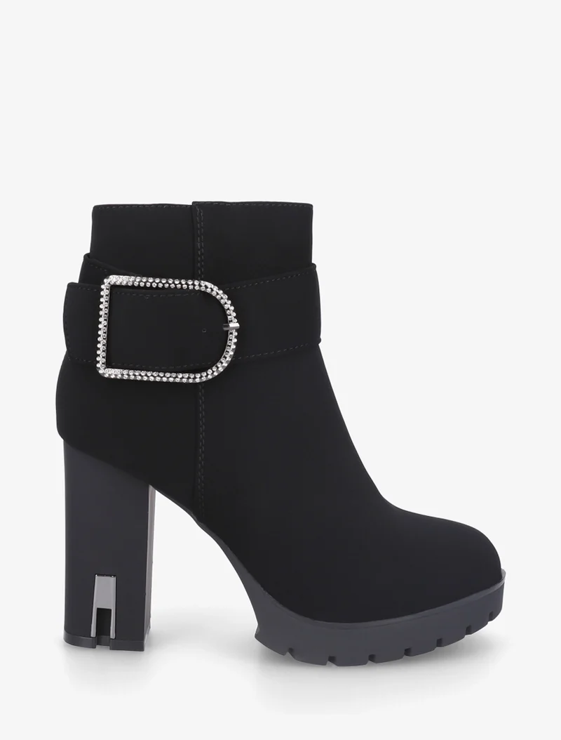 Bottines à talon et boucle à strass - Noir