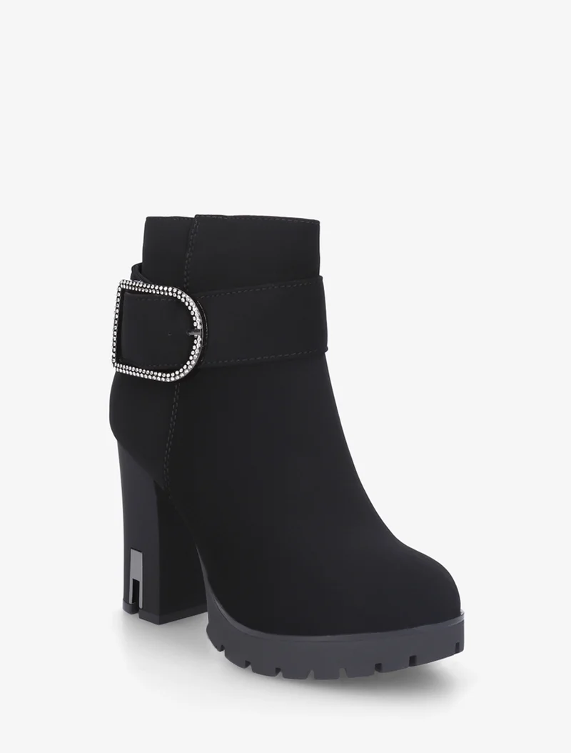 Bottines à talon et boucle à strass - Noir
