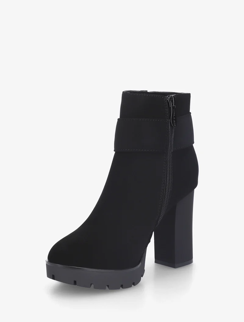 Bottines à talon et boucle à strass - Noir