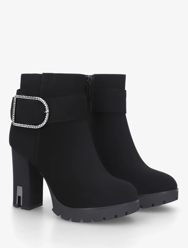 Bottines à talon et boucle à strass - Noir