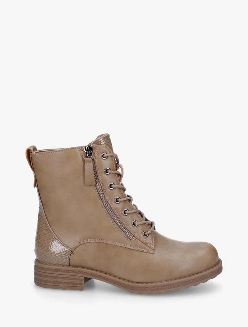 Bottines en simili à lacets et zip décoratif - Taupe