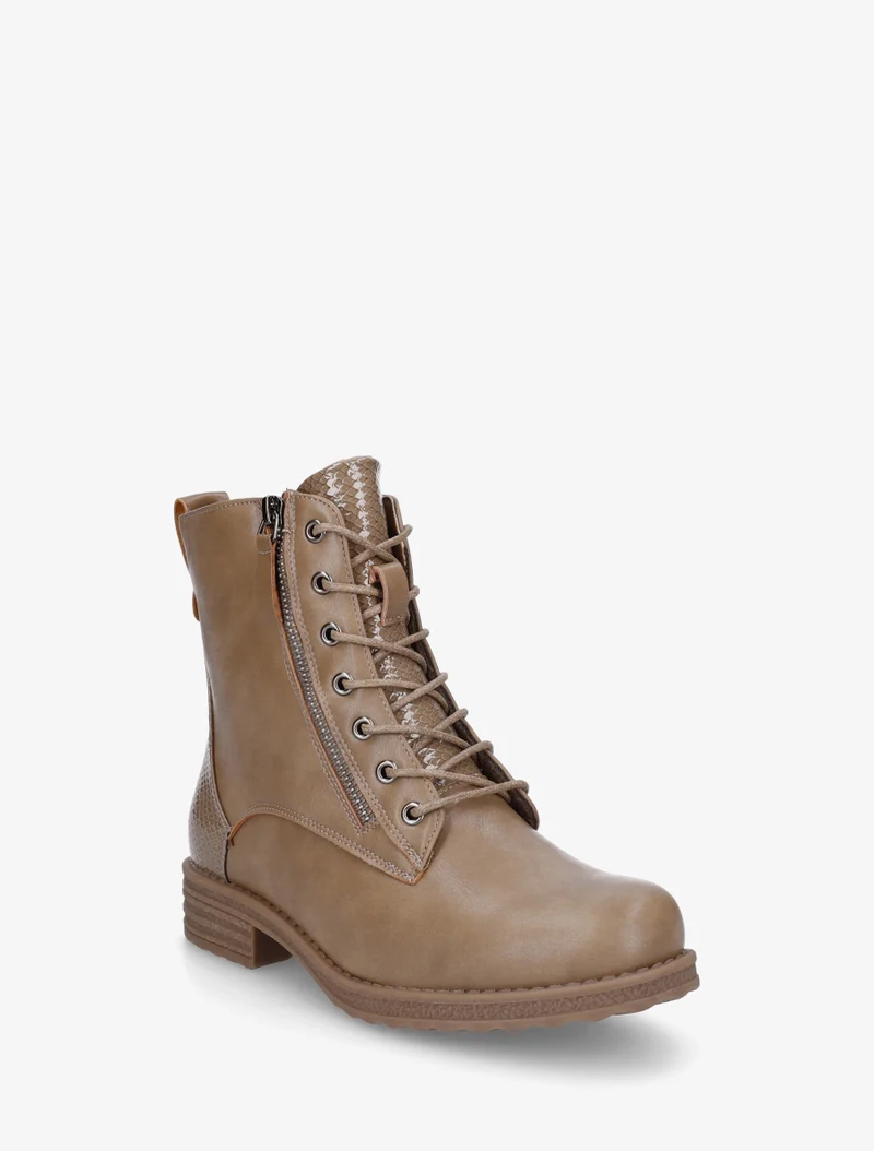 Bottines en simili à lacets et zip décoratif - Taupe
