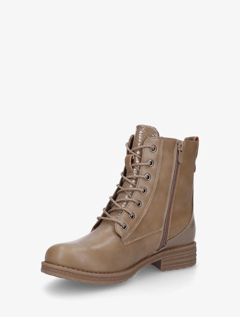 Bottines en simili à lacets et zip décoratif - Taupe