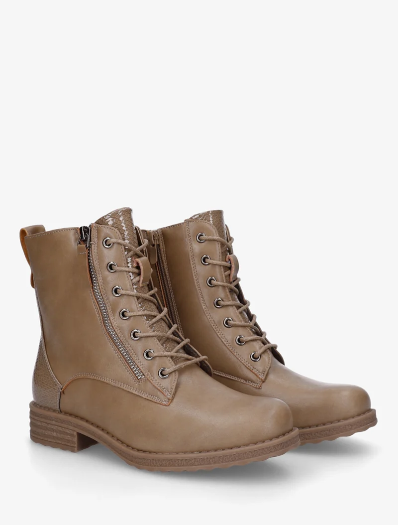 Bottines en simili à lacets et zip décoratif - Taupe