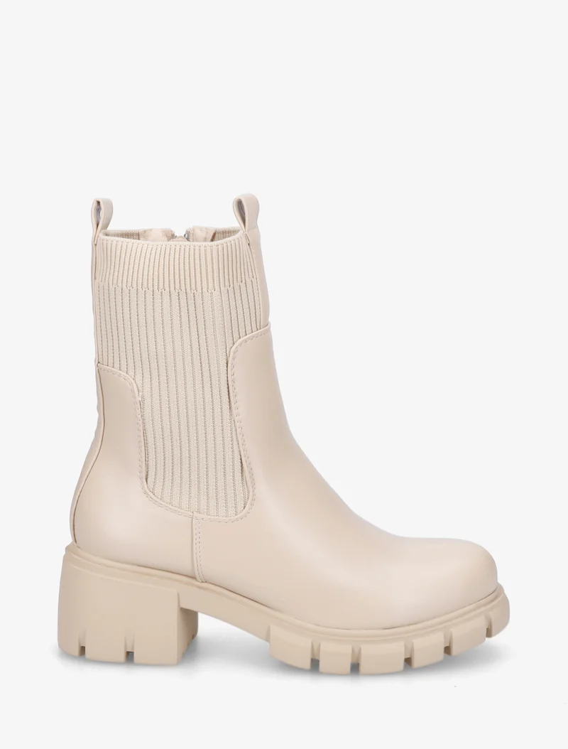 Bottines montantes bi-matière à semelle crantée - Beige