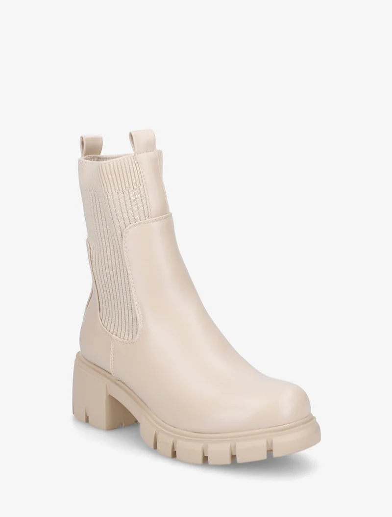 Bottines montantes bi-matière à semelle crantée - Beige