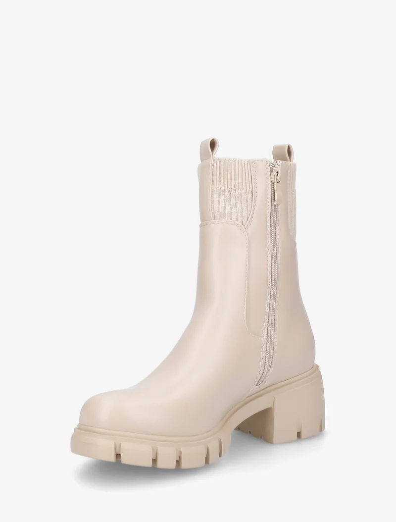 Bottines montantes bi-matière à semelle crantée - Beige