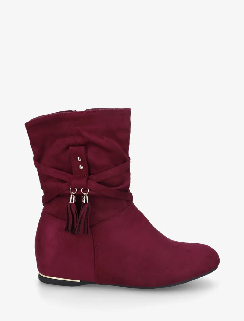 Bottines montantes en suédine à franges - Bordeaux