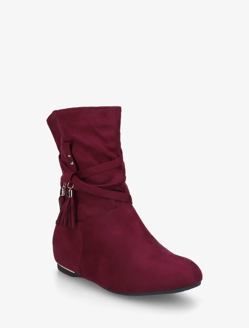 Bottines montantes en suédine à franges - Bordeaux