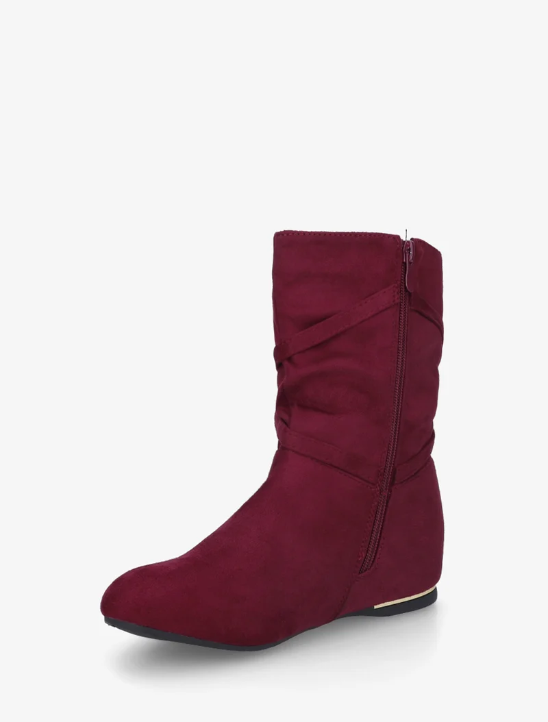 Bottines montantes en suédine à franges - Bordeaux