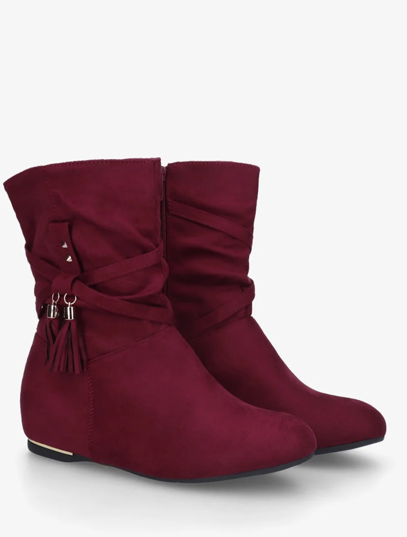 Bottines montantes en suédine à franges - Bordeaux