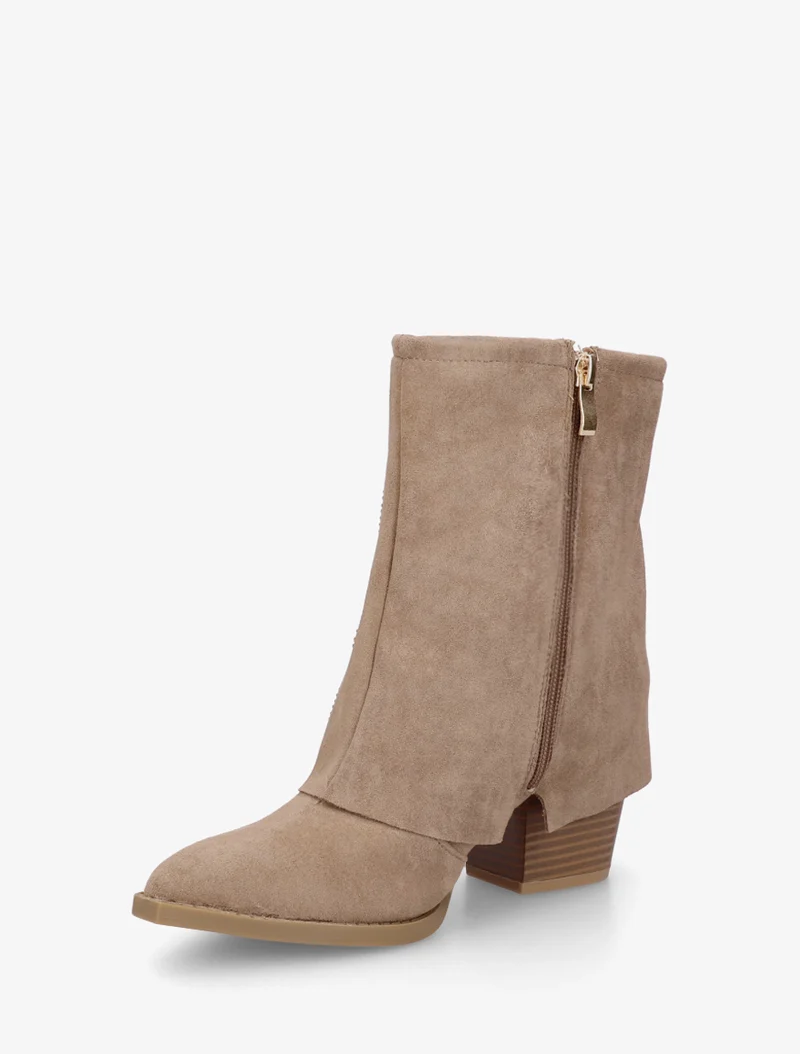 Bottines style santiags à strass - Taupe