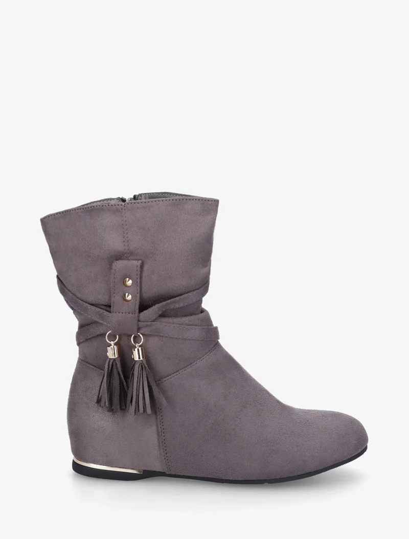 Bottines montantes en suédine à franges - Gris