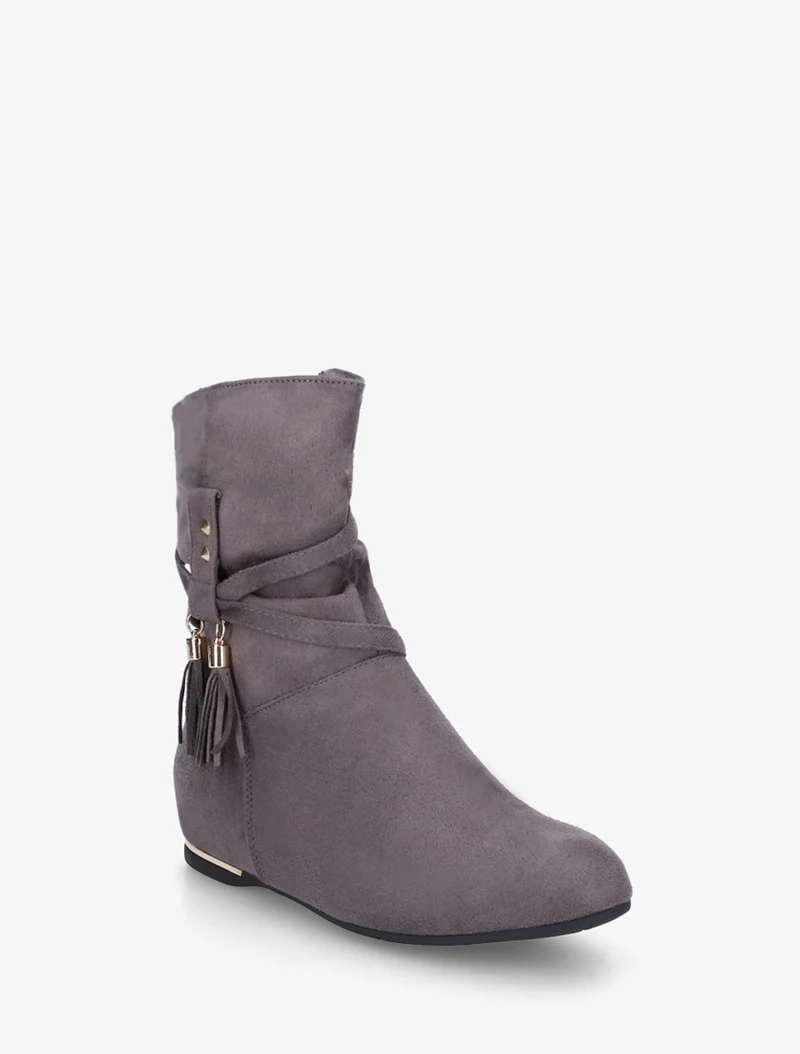 Bottines montantes en suédine à franges - Gris
