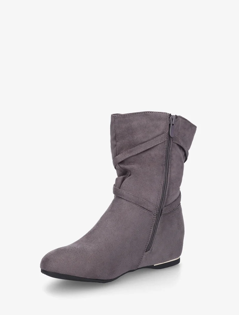 Bottines montantes en suédine à franges - Gris