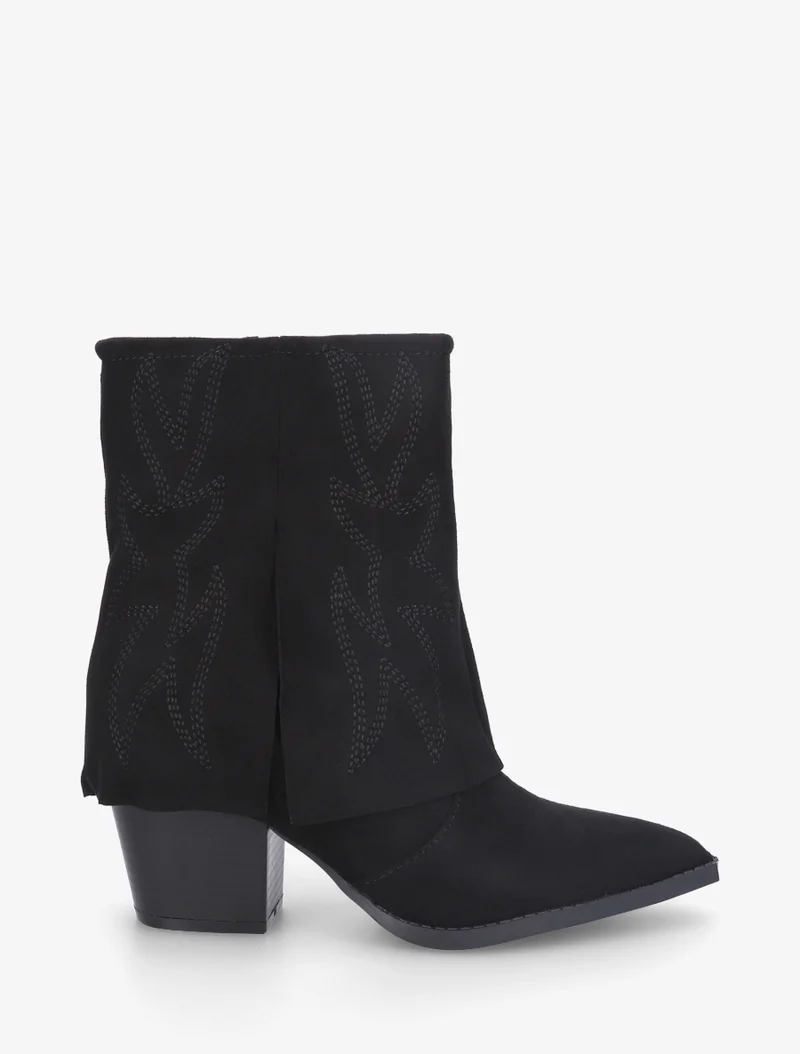 Bottines style santiags à broderies fantaisies - Noir