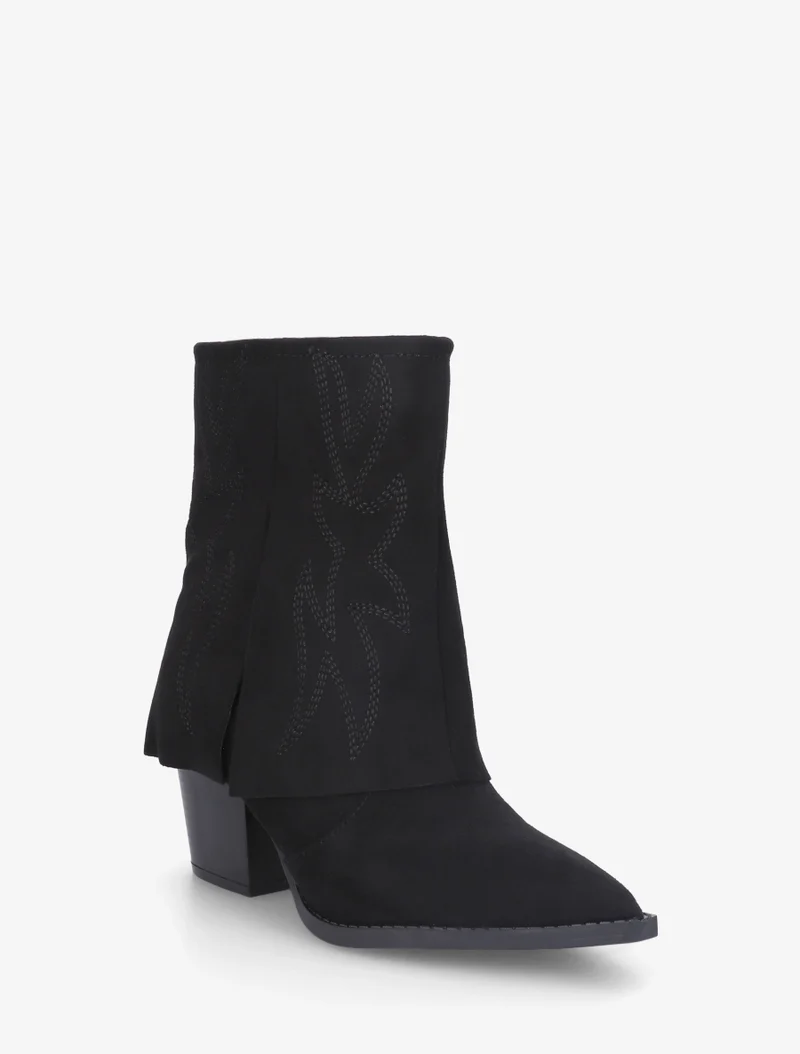 Bottines style santiags à broderies fantaisies - Noir