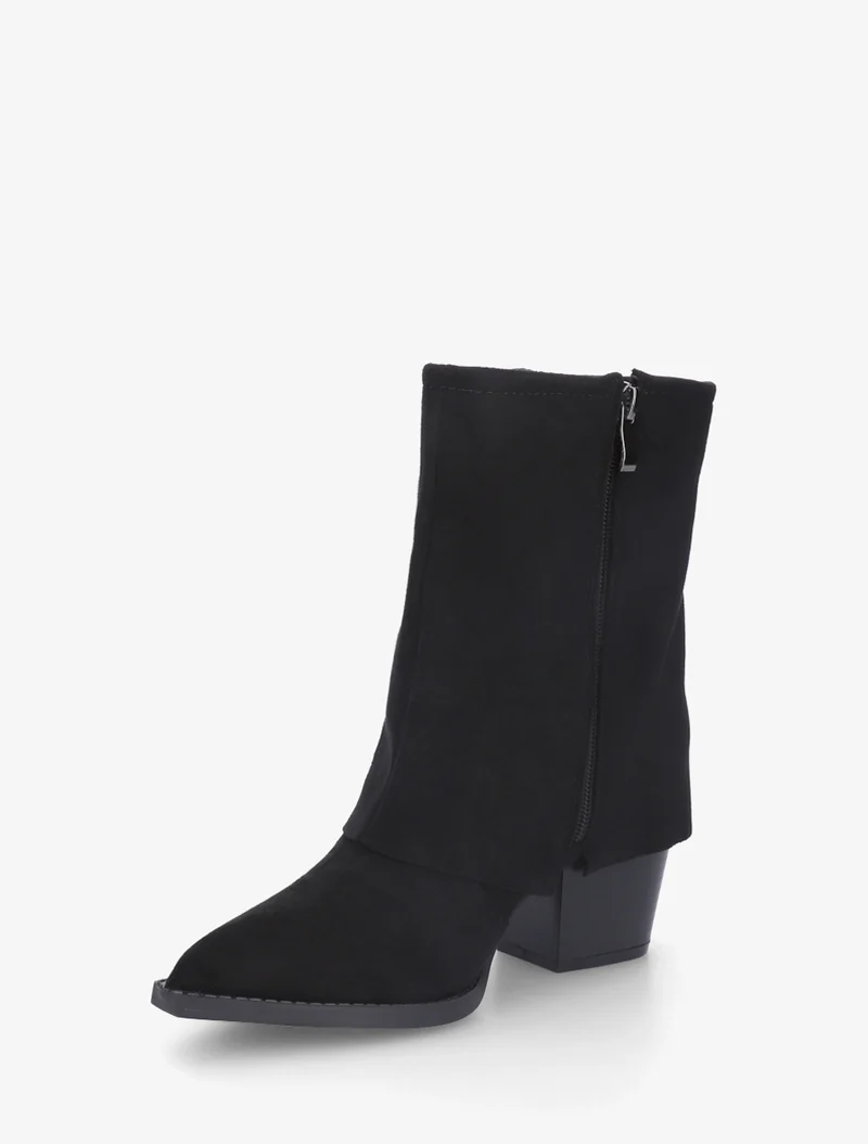 Bottines style santiags à broderies fantaisies - Noir