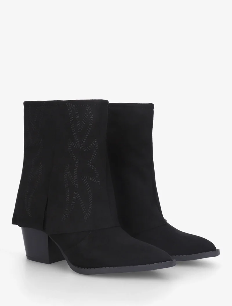 Bottines style santiags à broderies fantaisies - Noir