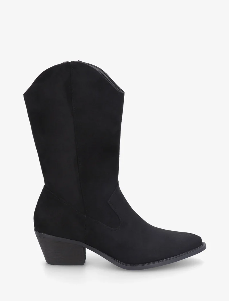 Bottines montantes style santiags en suédine - Noir